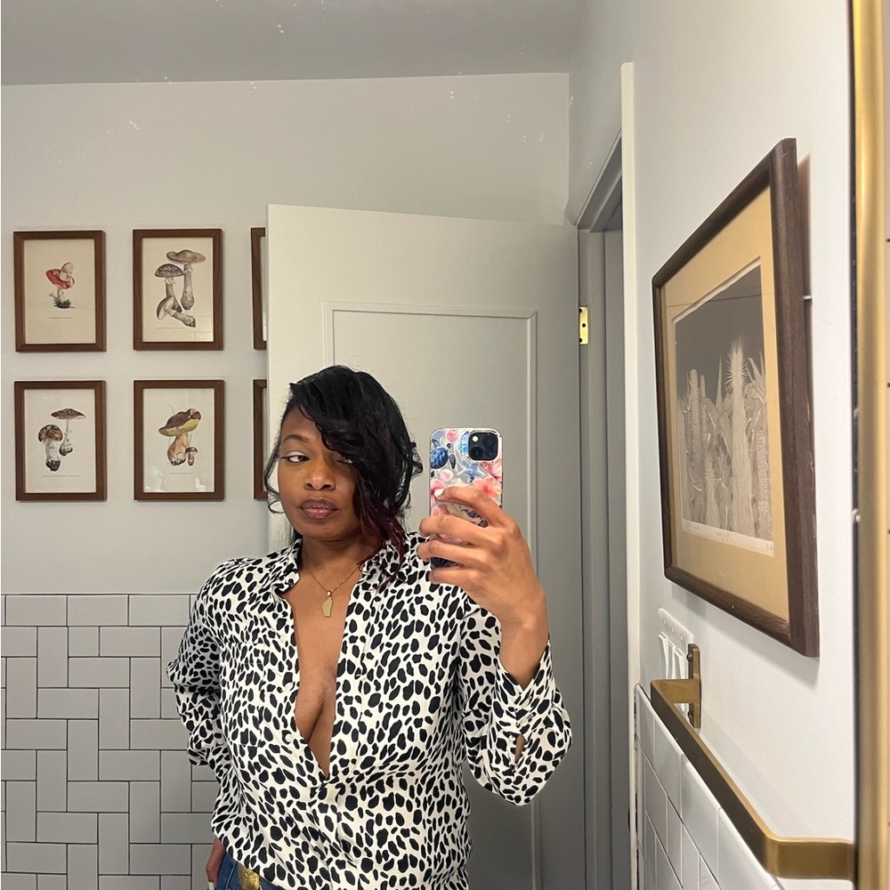 Women's Black & White Animal Print Blouse
